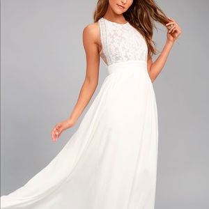 Lulu’s white lace maxi dress